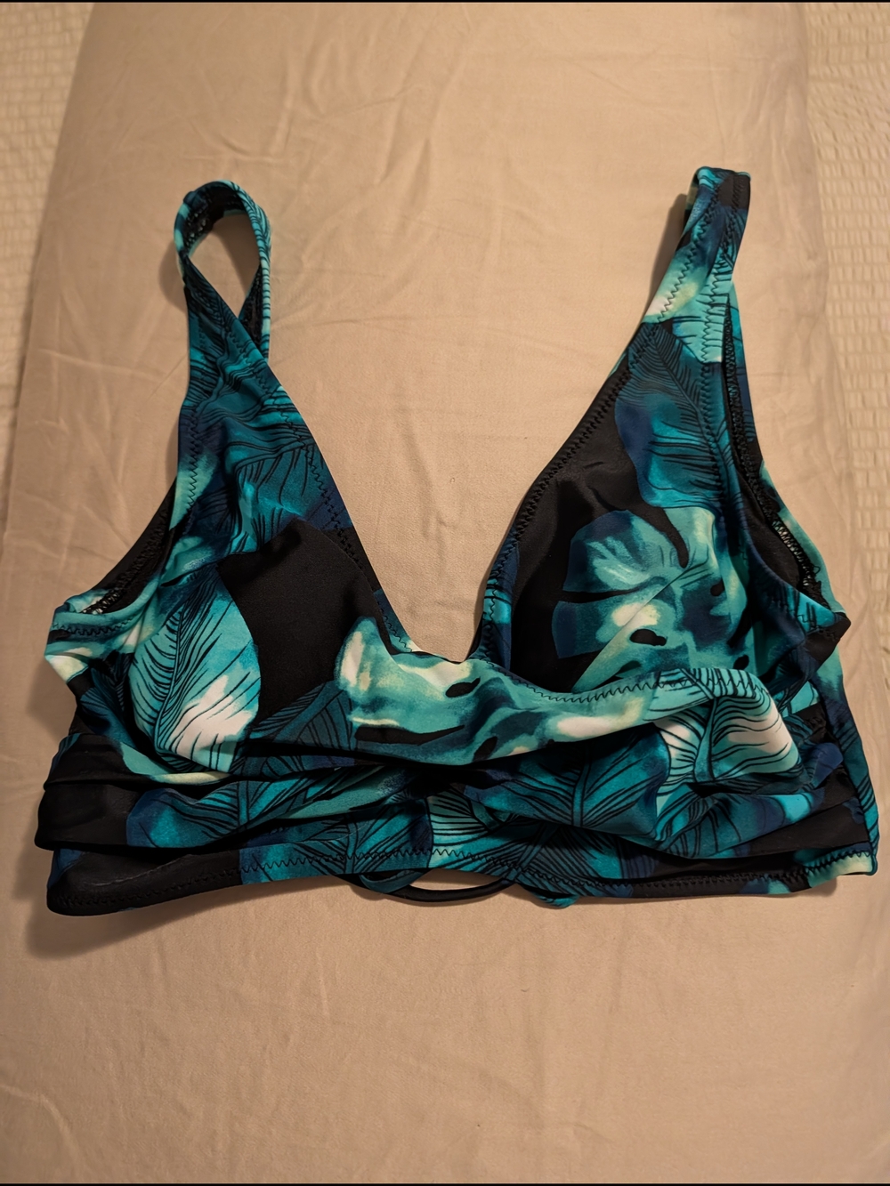 Women’s Teal Tropical Print Bralette Swim Top
